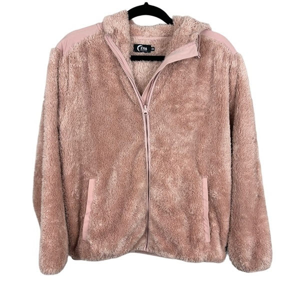 ZYIA Active Sherpa Block Zipper Jacket in Blush - Picture 2 of 7